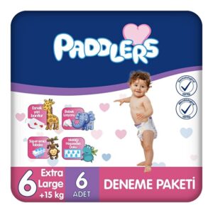 Paddlers Bebek Bezi 6 Numara X-Large (15+ Kg) 6 Adet – Deneme Paketi, Yüksek Emicilik