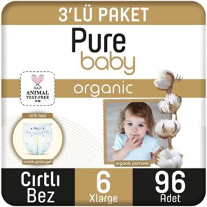Pure Baby Organik Pamuklu Cırtlı Bez 3'lü Paket 6 Numara Xlarge 96 Adet